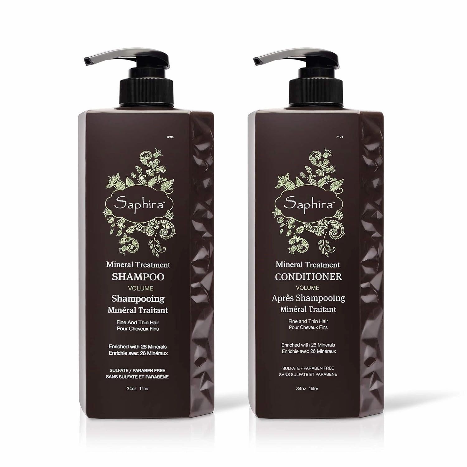 Saphira Mineral Treatment Shampoo and Conditioner for Fine, Thin and Color-Treated Hair, Sulfate-Free, Paraben-Free, Strengthens, Volumizes and Defines Weak and Fragile Hair