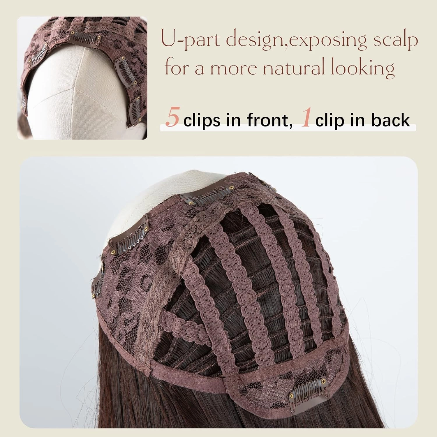 SARLA Burgundy Clip in U Part Hair Extensions Synthetic Long Wavy Curly Thick Full Head Hairpiece for Women Wine Red 24 Inch