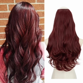 SARLA Burgundy Clip in U Part Hair Extensions Synthetic Long Wavy Curly Thick Full Head Hairpiece for Women Wine Red 24 Inch