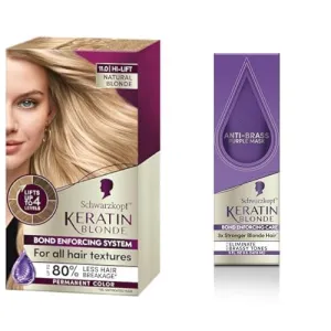 Schwarzkopf Keratin Blonde Hi-Lift Hair Dye, Natural Blonde 11.0   Anti-Brass Purple Mask