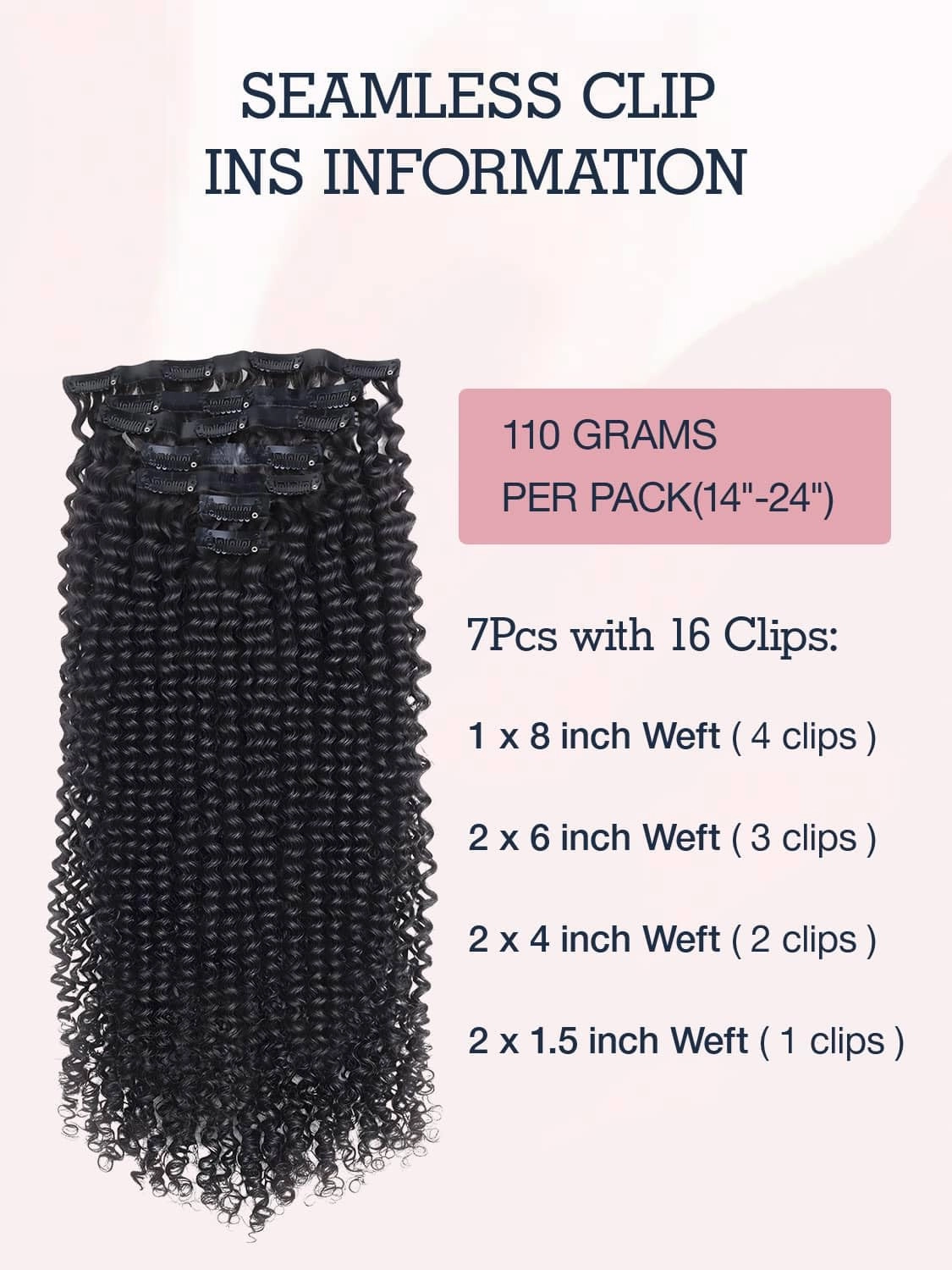 Seamless Clip in Human Hair Extensions - Kinky Curly, 20 Inch, 110g Natural Black, Ultra-thin 0.8mm PU Weft, Real Human Hair
