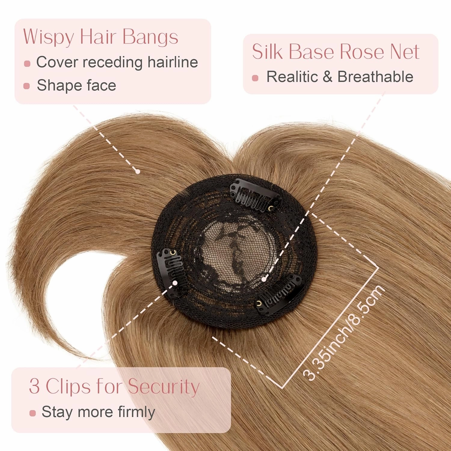 SEGO Hair Topper for Women Real Human Hair with Bangs Mono Base 14 Inch Clip In Bangs Wiglets Topper Hair Pieces for Women with Thinning Hair - 6 Light Brown