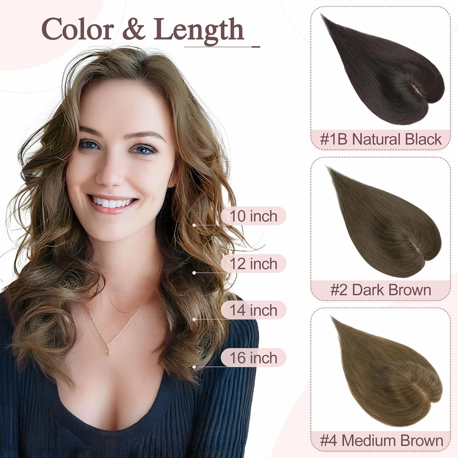 SEGO Hair Toppers for Women Real Human Hair Large Full Silk Base 9 * 14 cm Free Part No Bangs 150% Density Clip In Topper Hairpieces for Women with Thinning Hair -14 Inch #2Y Dark Smoky Brown