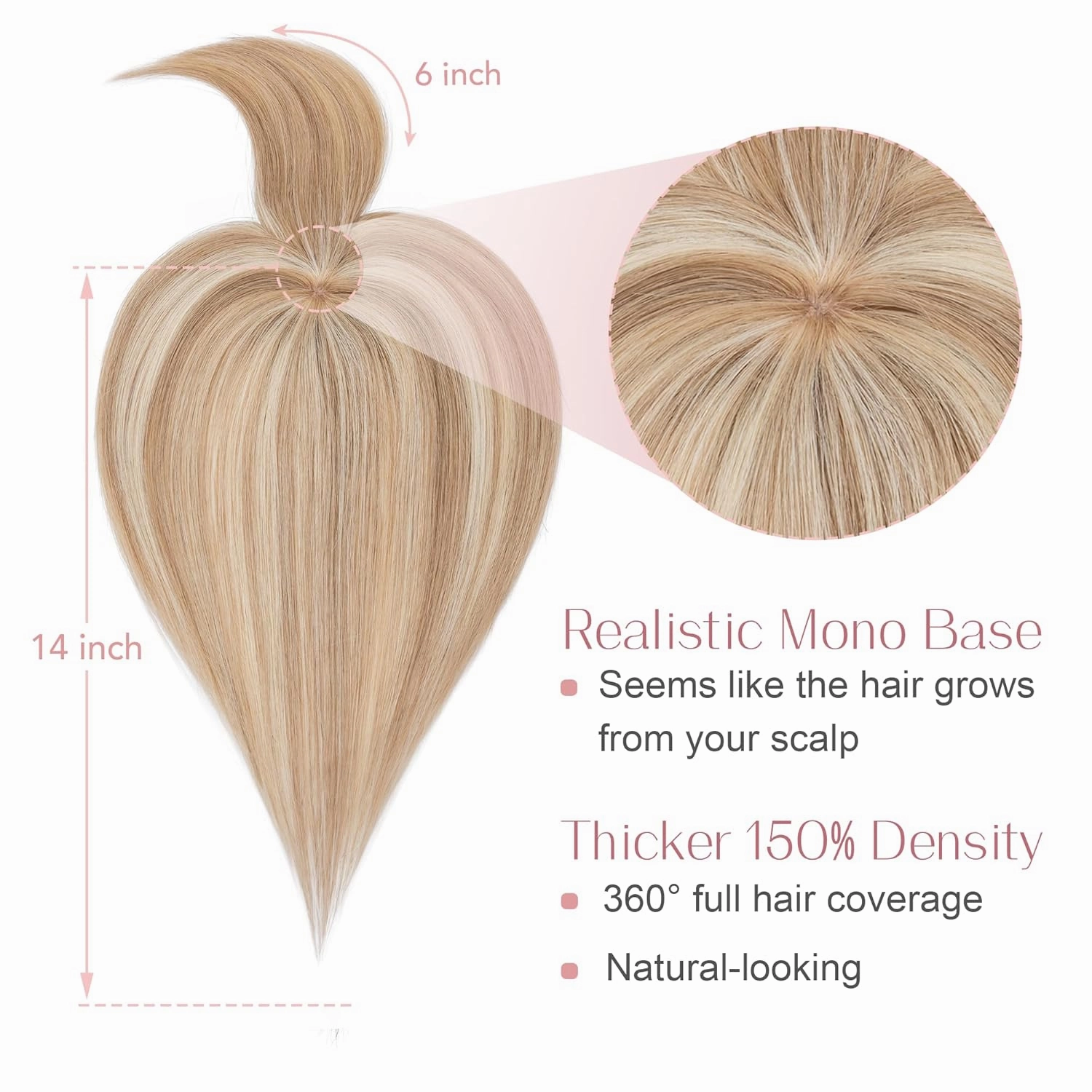 SEGO Hair Toppers for Women Real Human Hair with Bangs Mono Base 14 Inch Clip In Bangs Wiglets Topper Hair Pieces for Women with Thinning Hair -12P613 Golden Brown&Bleach Blonde