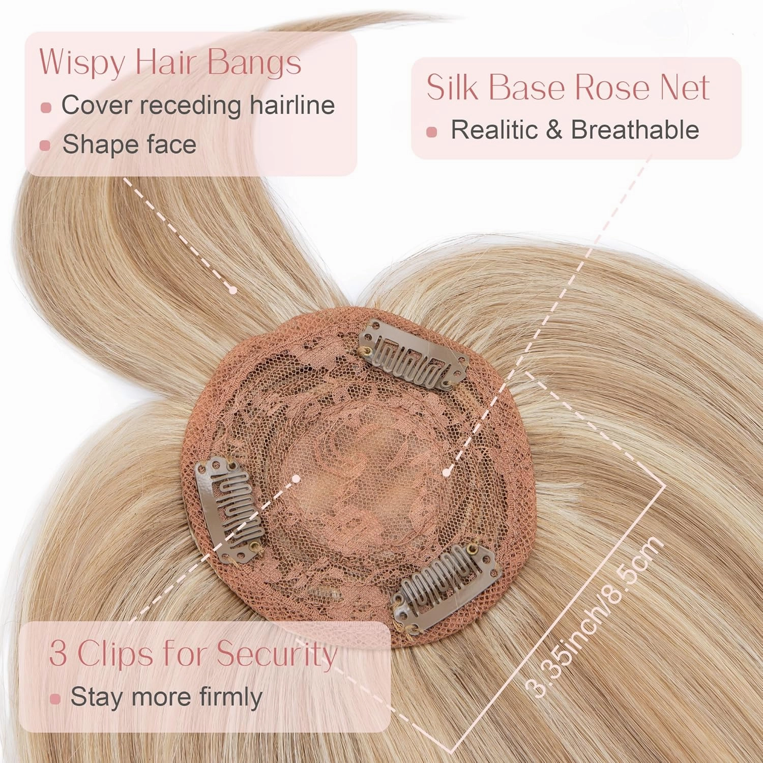 SEGO Hair Toppers for Women Real Human Hair with Bangs Mono Base 14 Inch Clip In Bangs Wiglets Topper Hair Pieces for Women with Thinning Hair -12P613 Golden Brown&Bleach Blonde