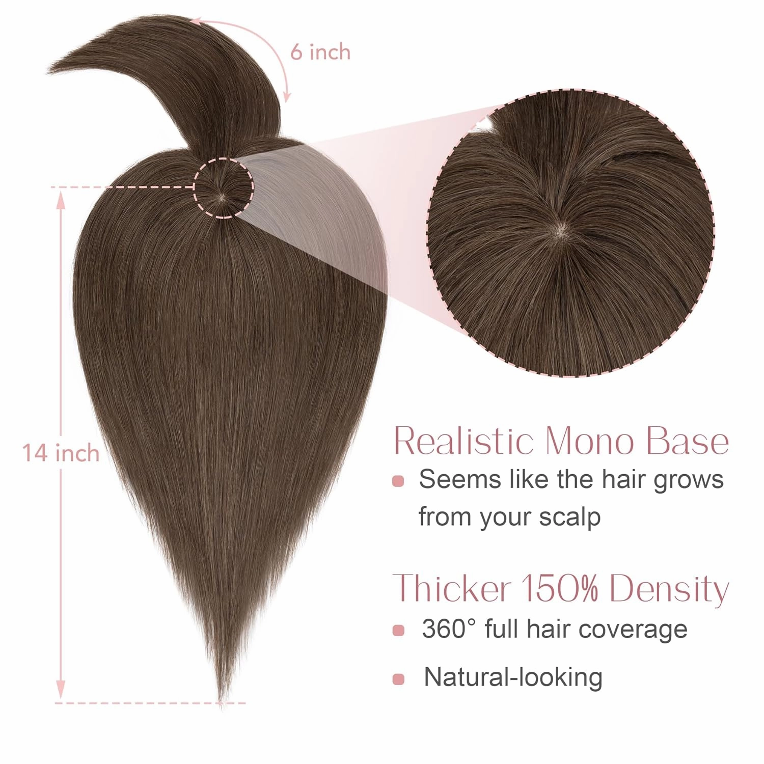 SEGO Hair Toppers for Women Real Human Hair with Bangs Mono Base 14 Inch Clip In Bangs Wiglets Topper Hair Pieces for Women with Thinning Hair #2Y Dark Smoky Brown
