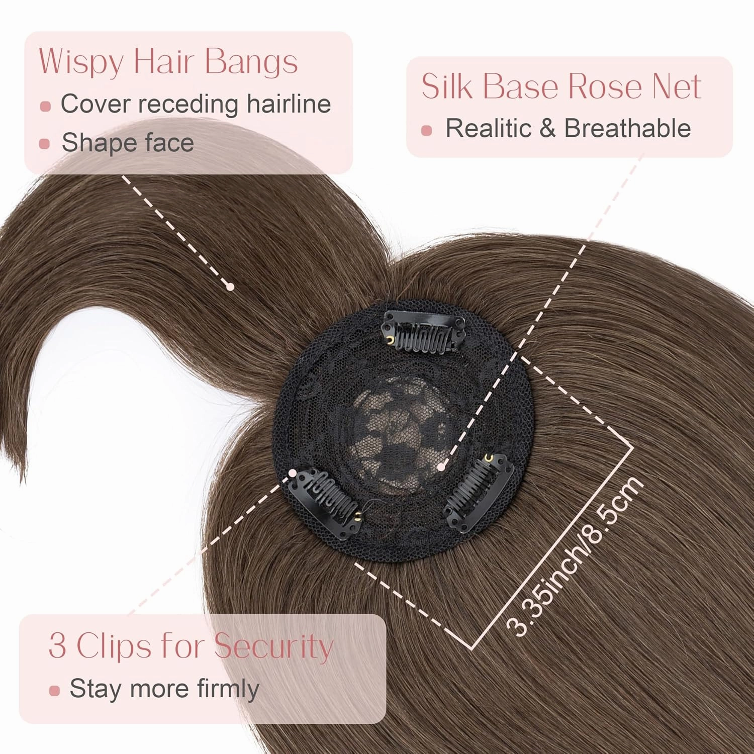 SEGO Hair Toppers for Women Real Human Hair with Bangs Mono Base 14 Inch Clip In Bangs Wiglets Topper Hair Pieces for Women with Thinning Hair #2Y Dark Smoky Brown