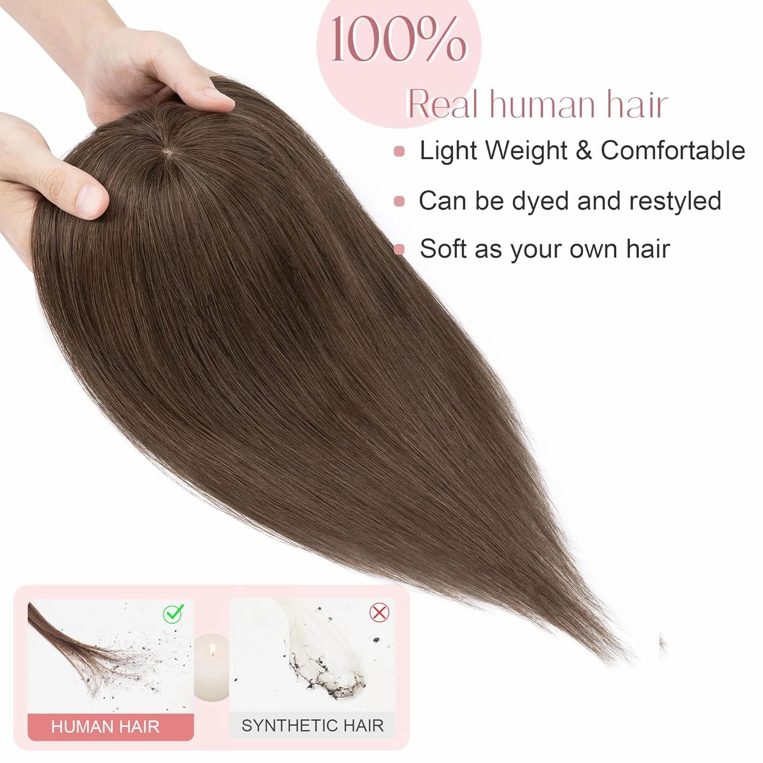 SEGO Hair Toppers for Women Real Human Hair with Bangs Mono Base 14 Inch Clip In Bangs Wiglets Topper Hair Pieces for Women with Thinning Hair #2Y Dark Smoky Brown