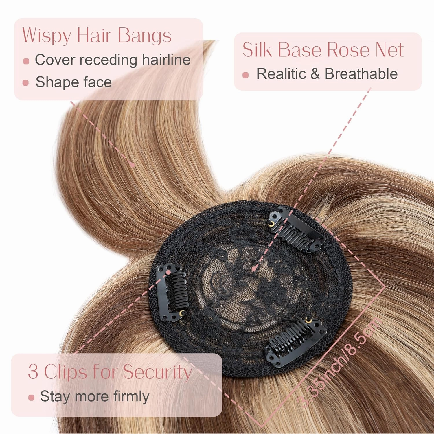 SEGO Hair Toppers for Women Real Human Hair with Bangs Mono Base 14 Inch Clip In Bangs Wiglets Topper Hair Pieces for Women with Thinning Hair -4P27 Medium Brown&Dark Blonde