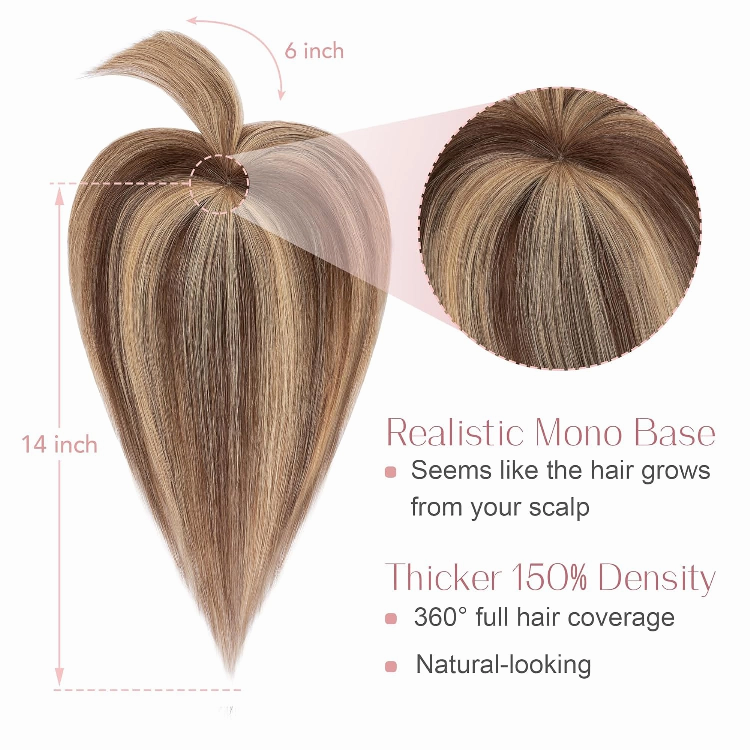 SEGO Hair Toppers for Women Real Human Hair with Bangs Mono Base 14 Inch Clip In Bangs Wiglets Topper Hair Pieces for Women with Thinning Hair -4P27 Medium Brown&Dark Blonde