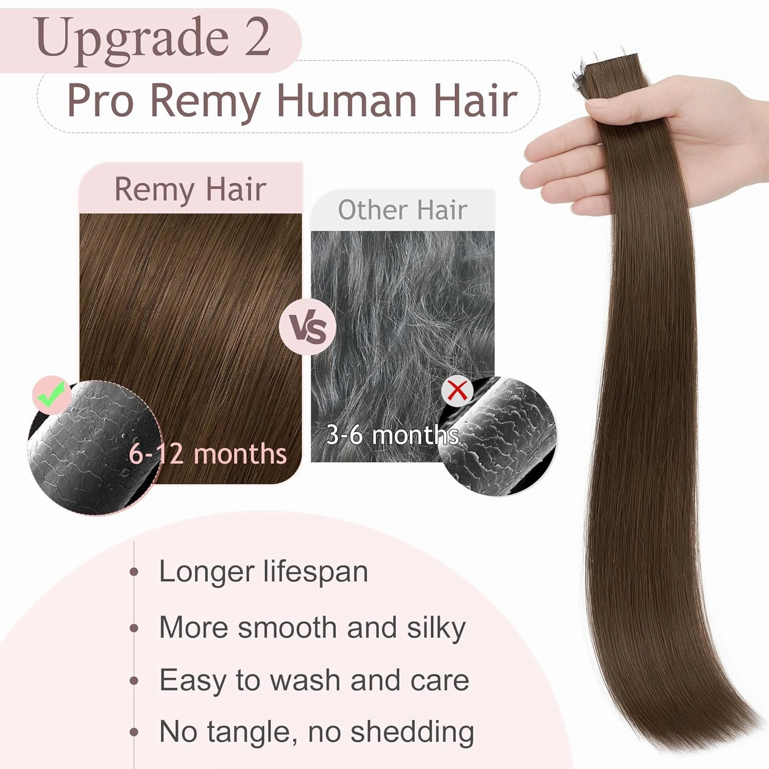 SEGO Tape In Hair Extensions Human Hair Dark Smoky Brown 20 Inch New Upgrade Pro Remy Hair Longer Lifespan Double Weft Invisible Tape Ins Hair Halloween Gifts for Women Girls 50g/pack