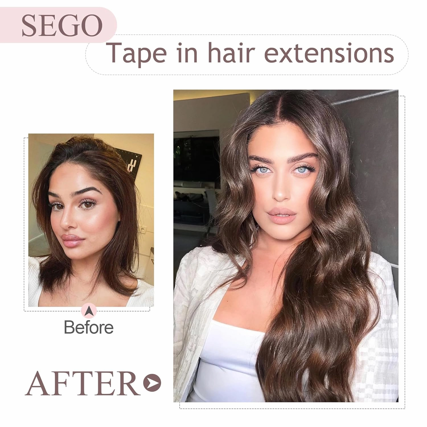 SEGO Tape In Hair Extensions Human Hair Dark Smoky Brown 20 Inch New Upgrade Pro Remy Hair Longer Lifespan Double Weft Invisible Tape Ins Hair Halloween Gifts for Women Girls 50g/pack