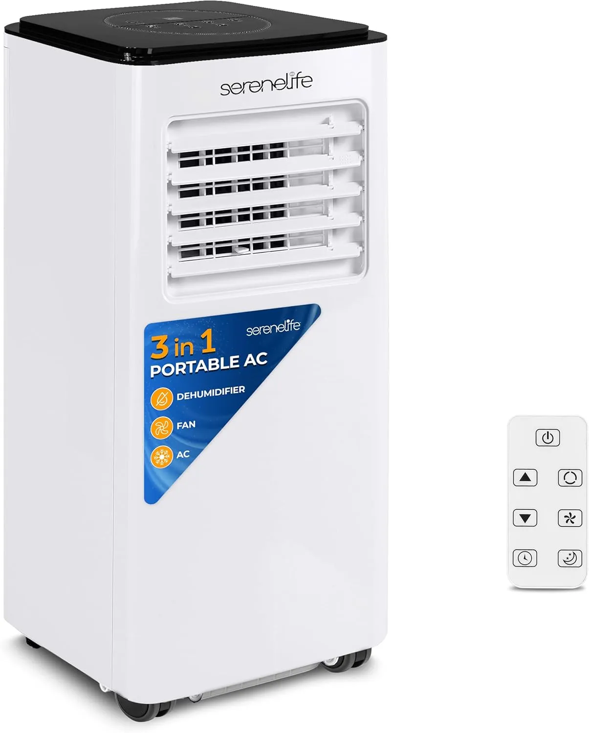 SereneLife 8000 BTU Portable Air Conditioner - 3-in-1 Compact Standing Air Conditioner for Room Up to 300 Sq. Ft. - Floor AC Unit with Remote Control - Universal Casters, Window Mount Kit