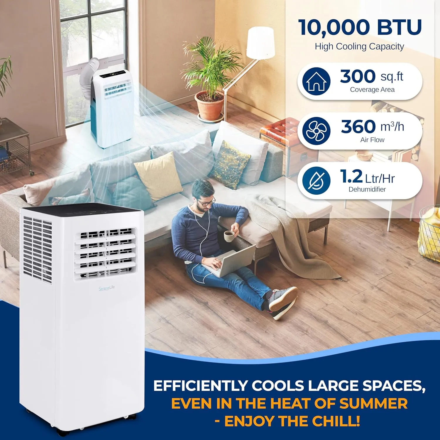 SereneLife SLPAC105W.5 Portable Air Conditioner-Compact Home A/C Cooling Unit with Built-in Dehumidifier & Fan Modes, Includes Window Mount Kit, 10,000 BTU   WiFi, White