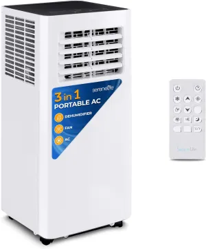 SereneLife SLPAC105W.5 Portable Air Conditioner-Compact Home A/C Cooling Unit with Built-in Dehumidifier & Fan Modes, Includes Window Mount Kit, 10,000 BTU   WiFi, White