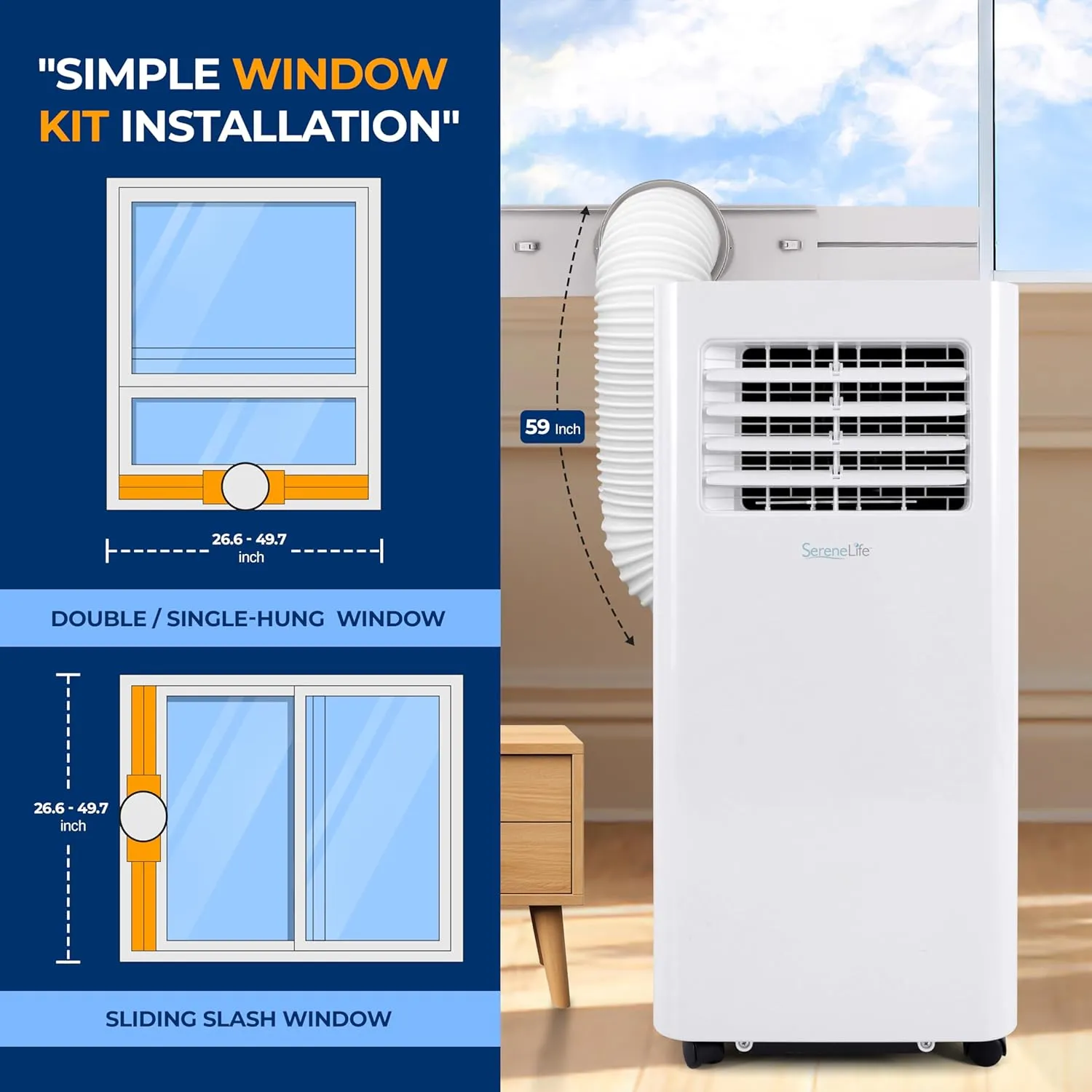 SereneLife SLPAC105W.5 Portable Air Conditioner-Compact Home A/C Cooling Unit with Built-in Dehumidifier & Fan Modes, Includes Window Mount Kit, 10,000 BTU   WiFi, White