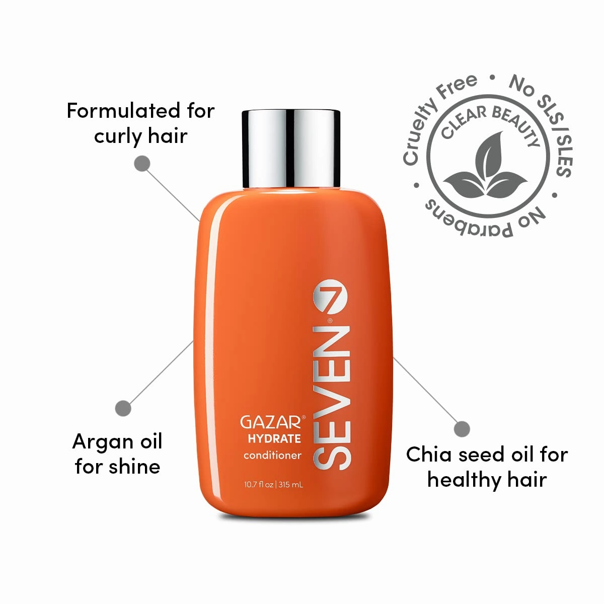 SEVEN Hair Care Gazar Hydrate Conditioner for Women & Men, Anti-Frizz, Moisturize Dry Hair, Sulfate   Paraben Free, Cruelty Free with Argan Oil, Jojoba & Biotin, Made in USA
