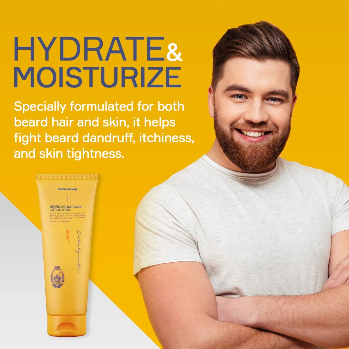 SEVEN POTIONS Beard Conditioner for Men – Prevents Beard Itch and Dandruff – Natural, Vegan, Cruelty Free (Citrus Tonic, 8.45 FL OZ)