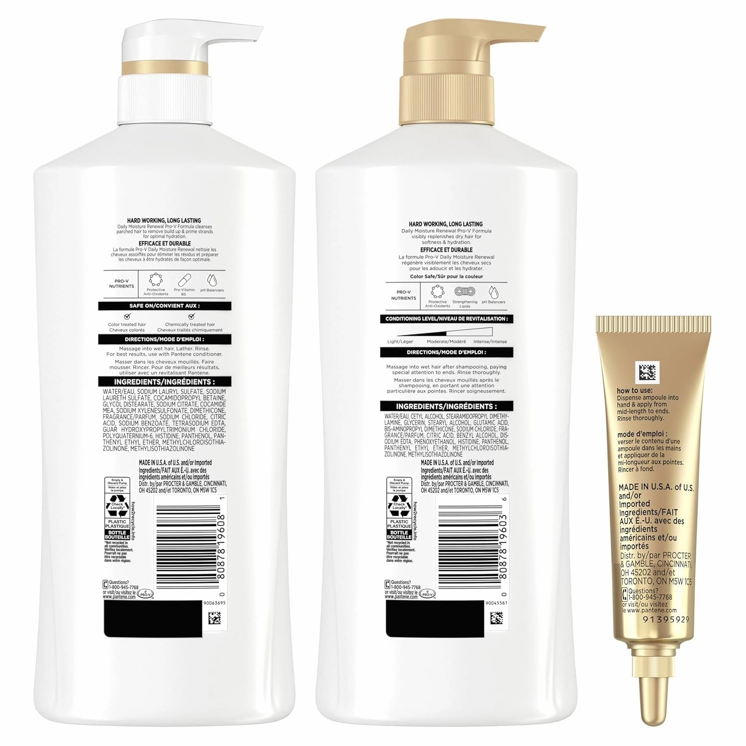 Shampoo & Conditioner Set, Daily Moisture Renewal with Pro-V Nutrients for Dry, Color-Treated Hair, Long-Lasting Hydration & Nourishment, 27.7 Fl Oz Each, 2-Pack   Miracle Rescue Shot (0.5 Oz)
