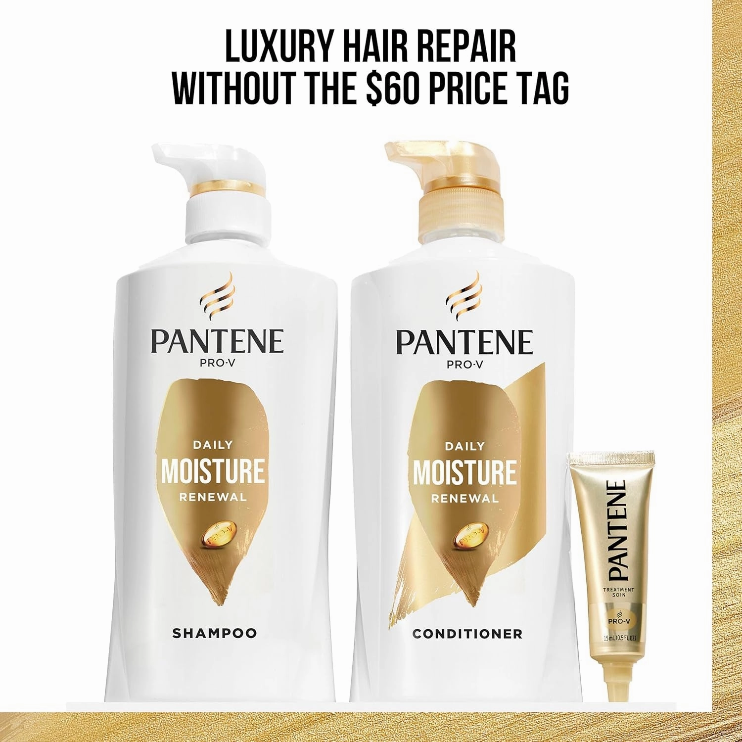 Shampoo & Conditioner Set, Daily Moisture Renewal with Pro-V Nutrients for Dry, Color-Treated Hair, Long-Lasting Hydration & Nourishment, 27.7 Fl Oz Each, 2-Pack   Miracle Rescue Shot (0.5 Oz)