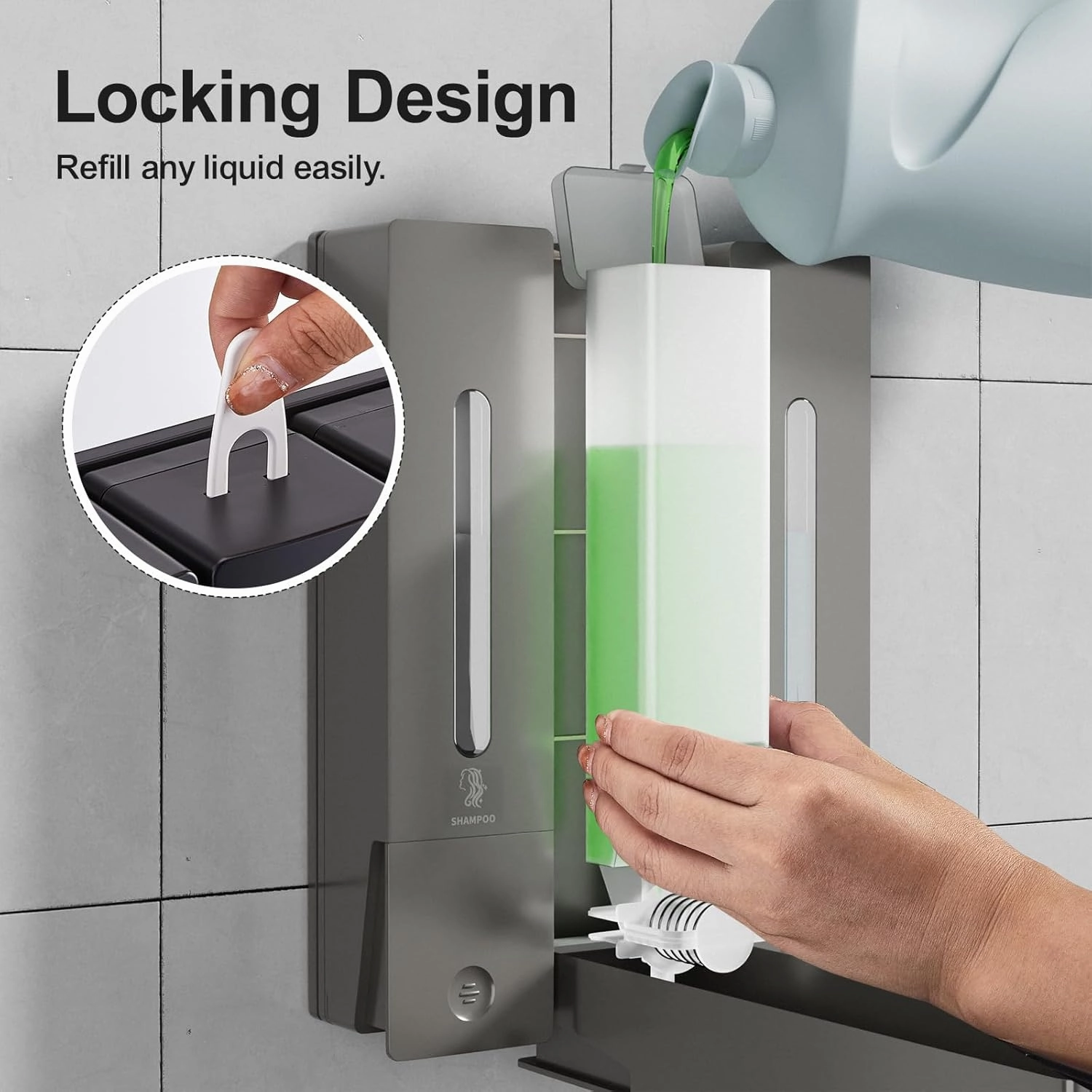 Shampoo and Conditioner Dispenser - Wall-Mounted 3-Chamber Shower Soap Dispenser, No-Drill, 1200ML Capacity, for Bathroom & Hotel