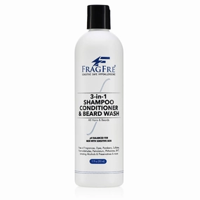 Shampoo Conditioner and Beard Wash for Men, 12 oz - Unscented, Sensitive Skin, 3 in 1 Hair and Beard Cleansing and Conditioning, Grooming Product