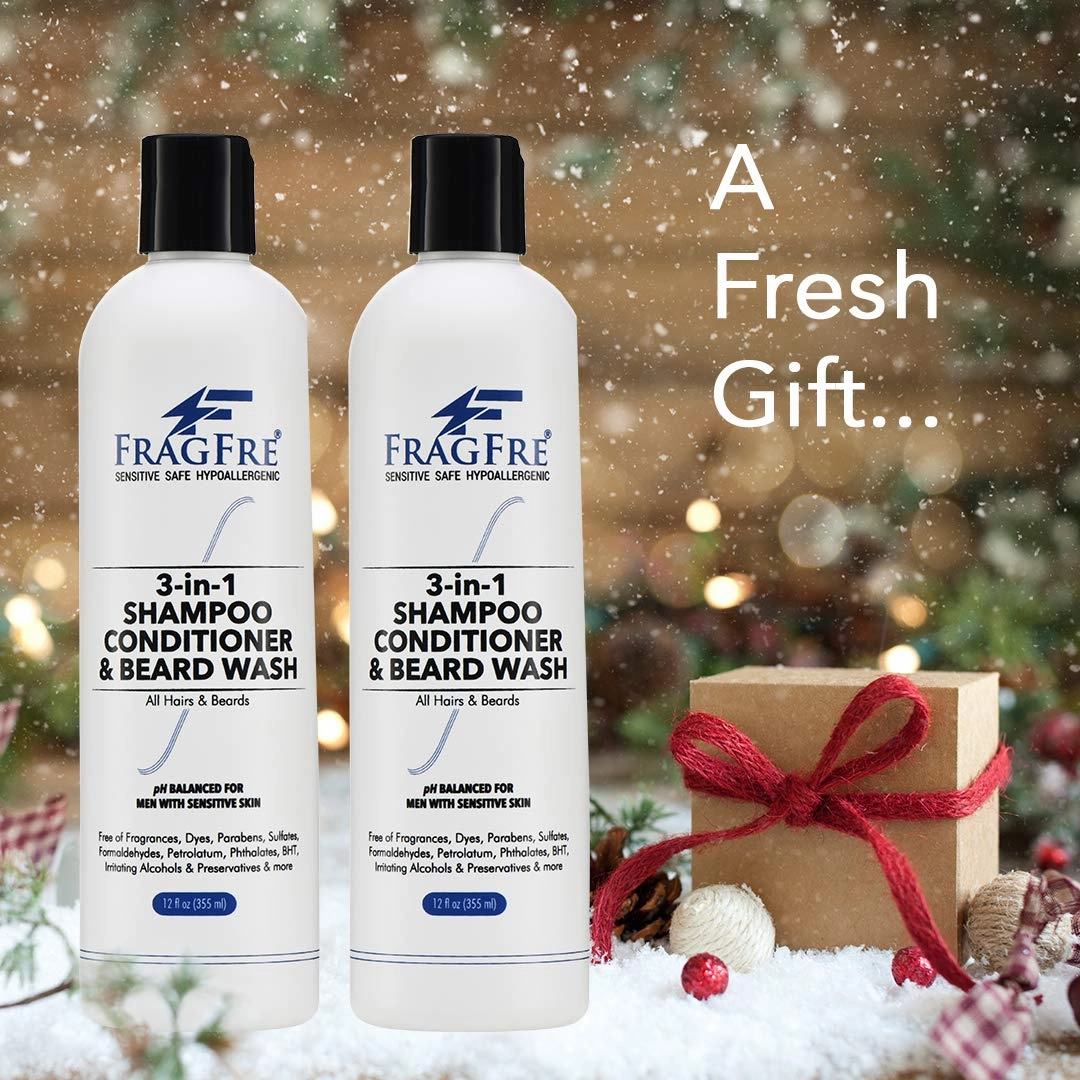Shampoo Conditioner and Beard Wash for Men, 12 oz - Unscented, Sensitive Skin, 3 in 1 Hair and Beard Cleansing and Conditioning, Grooming Product