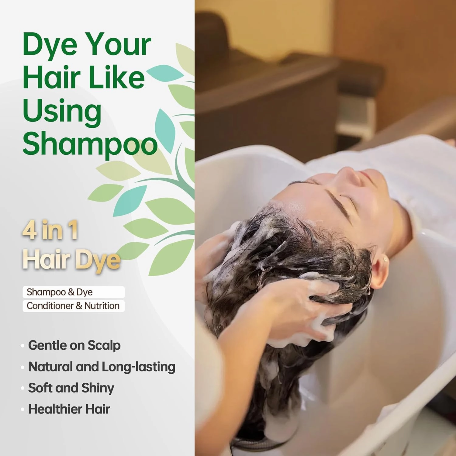 Shampoo for Black Hair Dye for grey coverage for Women & Men, Hair Color Shampoo, Lush Bloom Scent (Rose & Jasmine), Natural＆Longer Lasting,10 mins Quicker Dye