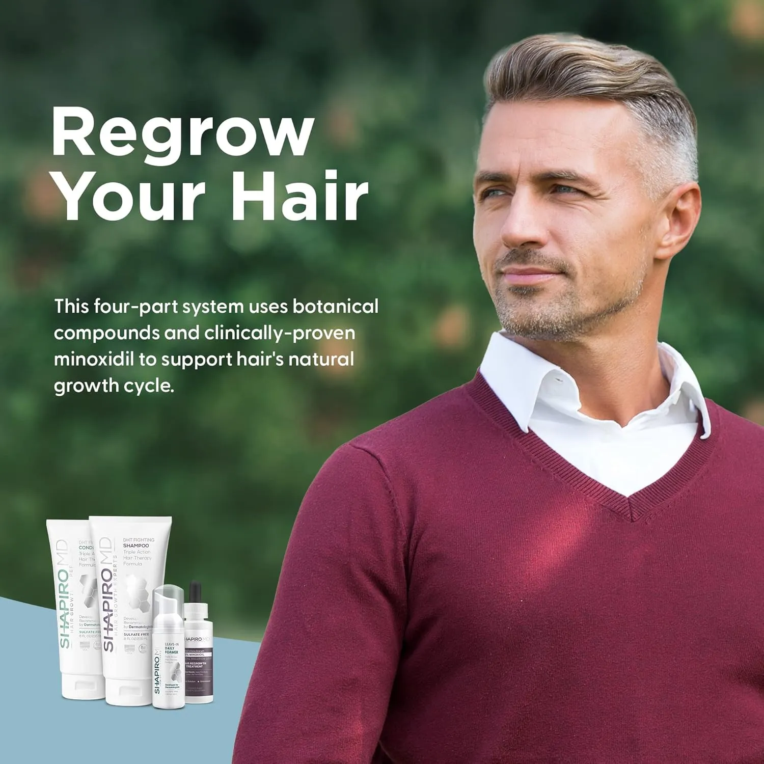 Shapiro MD Hair Growth Experts Men's Regrowth Kit Plus: Shampoo, Conditioner, 5% Minoxidil, Leave-In Foam, Complete Anti Hair Loss and Thinning Hair Solution for Men, 1 Month Supply