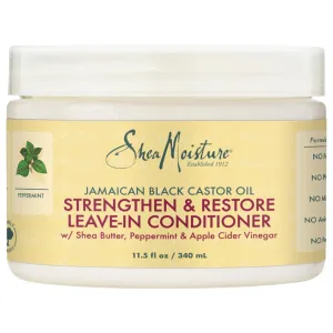 Shea Moisture Leave in Conditioner, 100% Pure Jamaican Black Castor Oil Strengthen & Restore for Healthy Hair Growth, Vitamin E, Curly Hair Products Safe for Hair Color, Family Size, 11.5 Oz