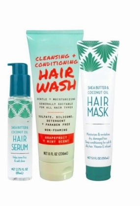 Shea Butter & Coconut Oil Hair Mask (5.1 Fl Oz), Shea Butter & Coconut Oil Hair Serum (2.75 Fl Oz and Cleansing & Conditioning Hair Wash (8 Fl Oz) Hair Care bundle