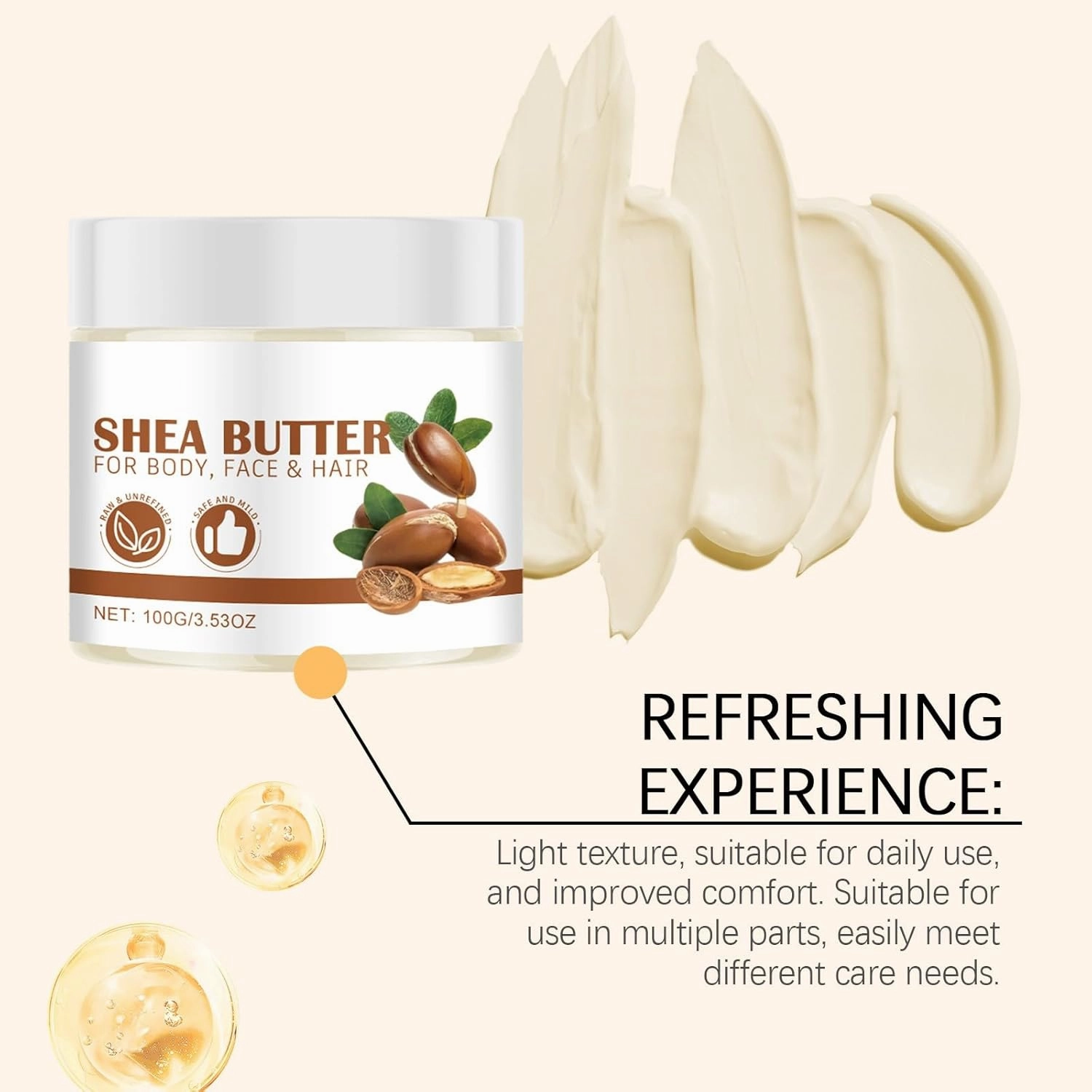 Shea Butter for Body Face & Hair, Shea Butter Raw Organic Body Lotion, Hydrating Face Cream for Dry Skin, Hair Moisturizer, Multi Functional Nourishing Care Oil for Women Men, 3.53 Oz (3pcs, 3.53 Oz)