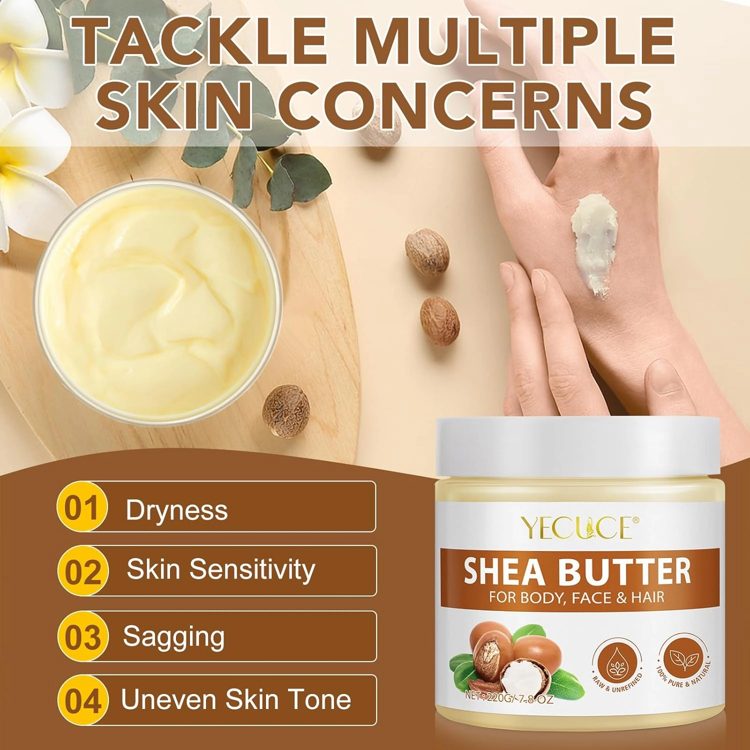 Shea Butter Raw Organic, Shea Butter for Skin and Hair, Unrefined Body Butter for Dry, Cracked Skin, Long Lasting Hydration, Natural Moisturizer 2 Pack