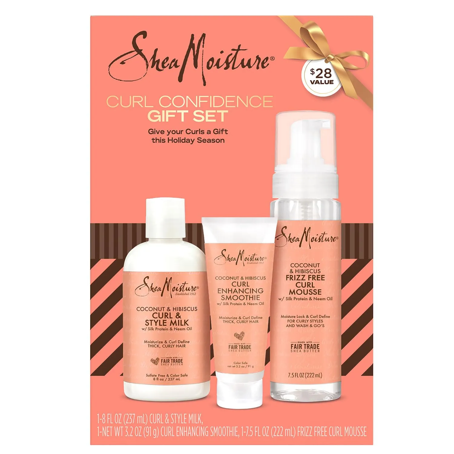 SheaMoisture Coconut & Hibiscus Hair Care Bundle – Curl Enhancing Smoothie, Curl & Style Milk   Frizz Free Curl Mousse (3 Piece Set)