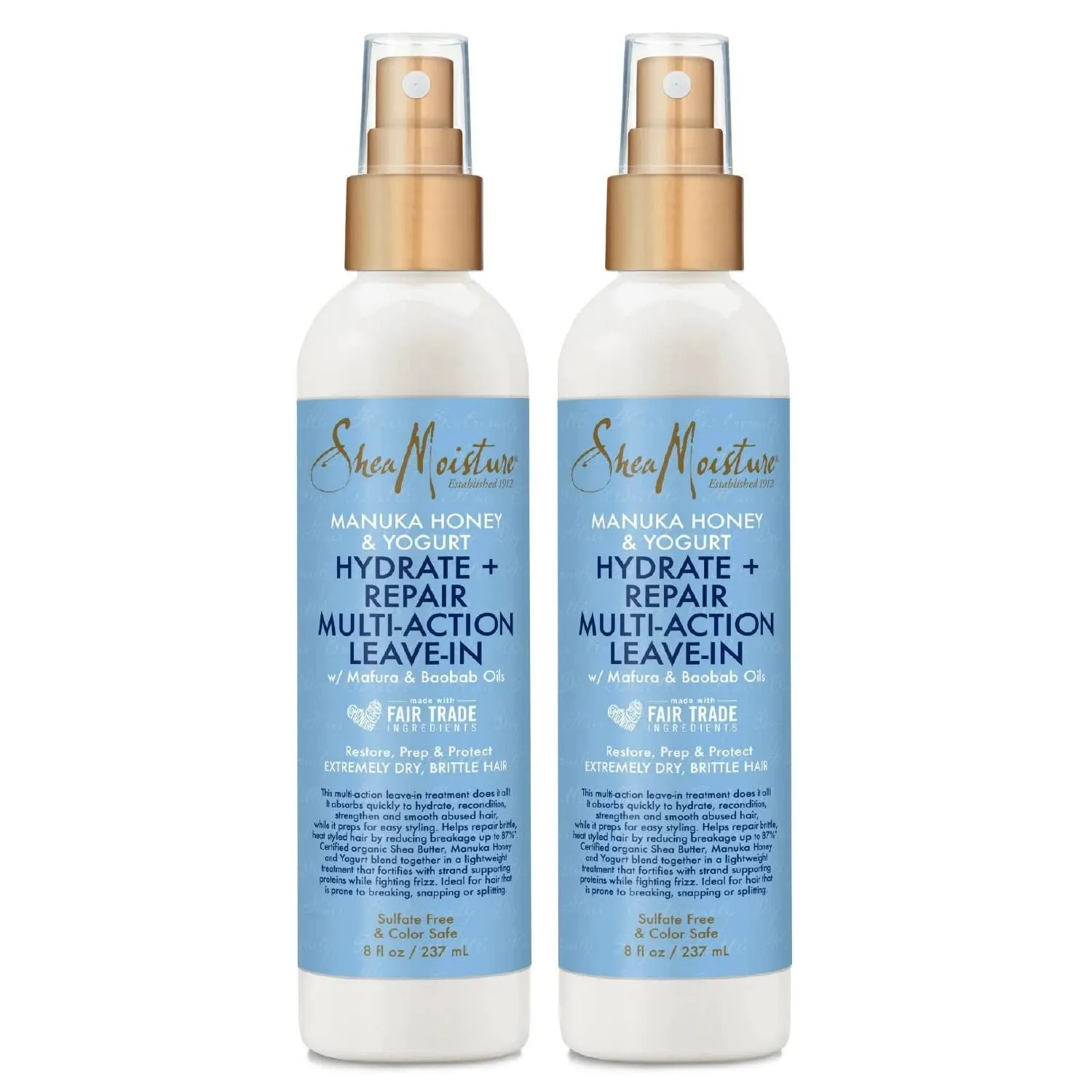 SheaMoisture Leave-In Conditioner Spray 2-Pack – Manuka Honey & Yogurt Hydrate   Repair Multi-Action Hair Repair Treatment for Dry, Frizzy Hair, Premium Gift Set, 8 Oz Ea