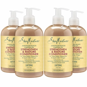 SheaMoisture Conditioner with Jamaican Black Castor Oil - Strengthen & Restore Conditioner - Shea Butter, Peppermint, and Apple Cider Vinegar Shea Moisture Curly Hair Products, 13 Oz Ea (Pack of 4)