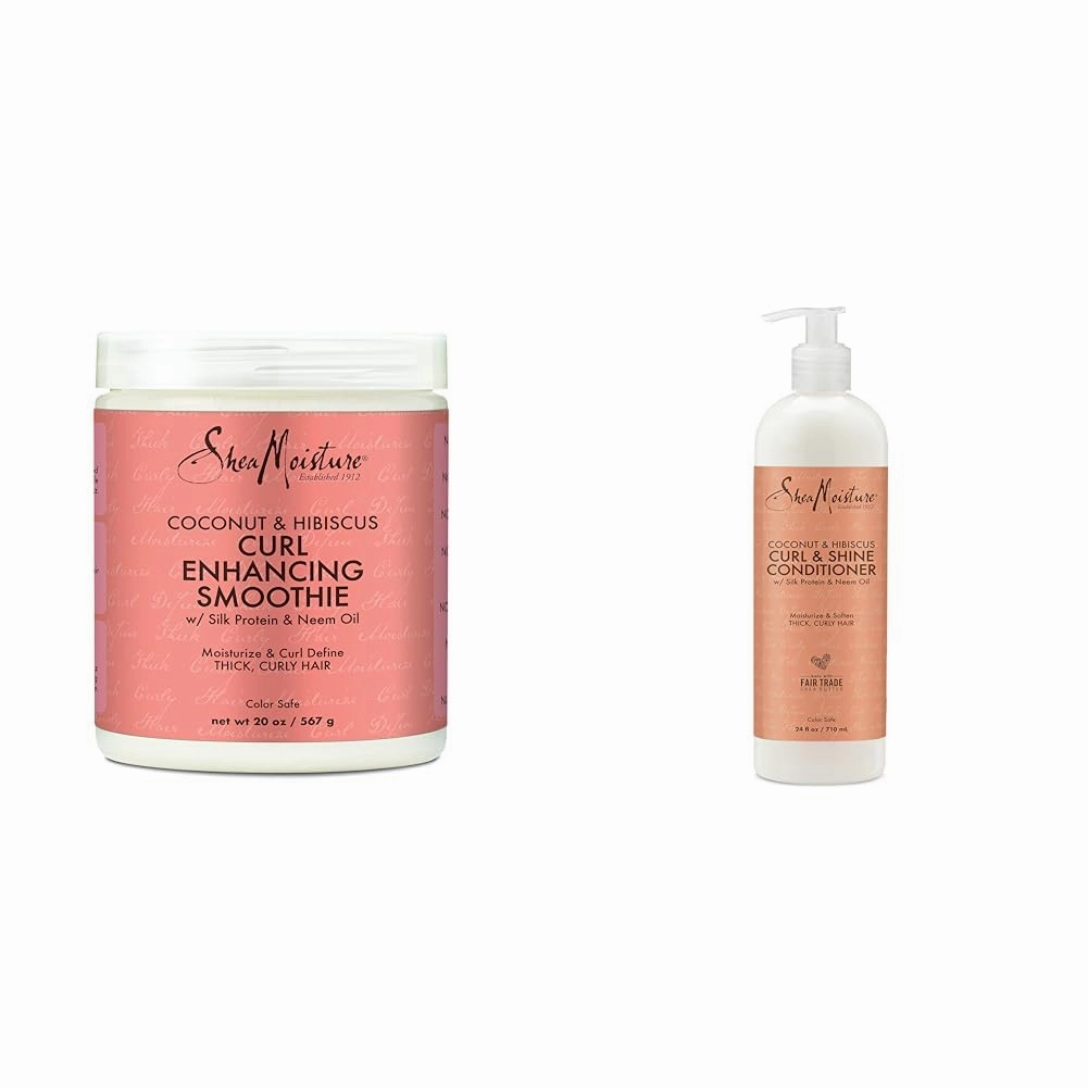 SheaMoisture Curl Enhancing Smoothie Hair Cream for Thick & Coconut and Hibiscus Conditioner for Dry Curly Hair Coconut and Hibiscus