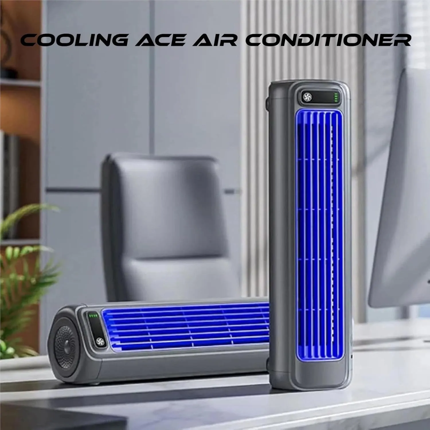Sherum Cooling Ace Portable Air Conditioner,3 Speeds Adjustable Sherum Cooling Ace,Usb Rechargeable Portable Tower Fan Air Conditioner,3D Circulating Air,for Livingroom, Bedroom and Office (Blue)