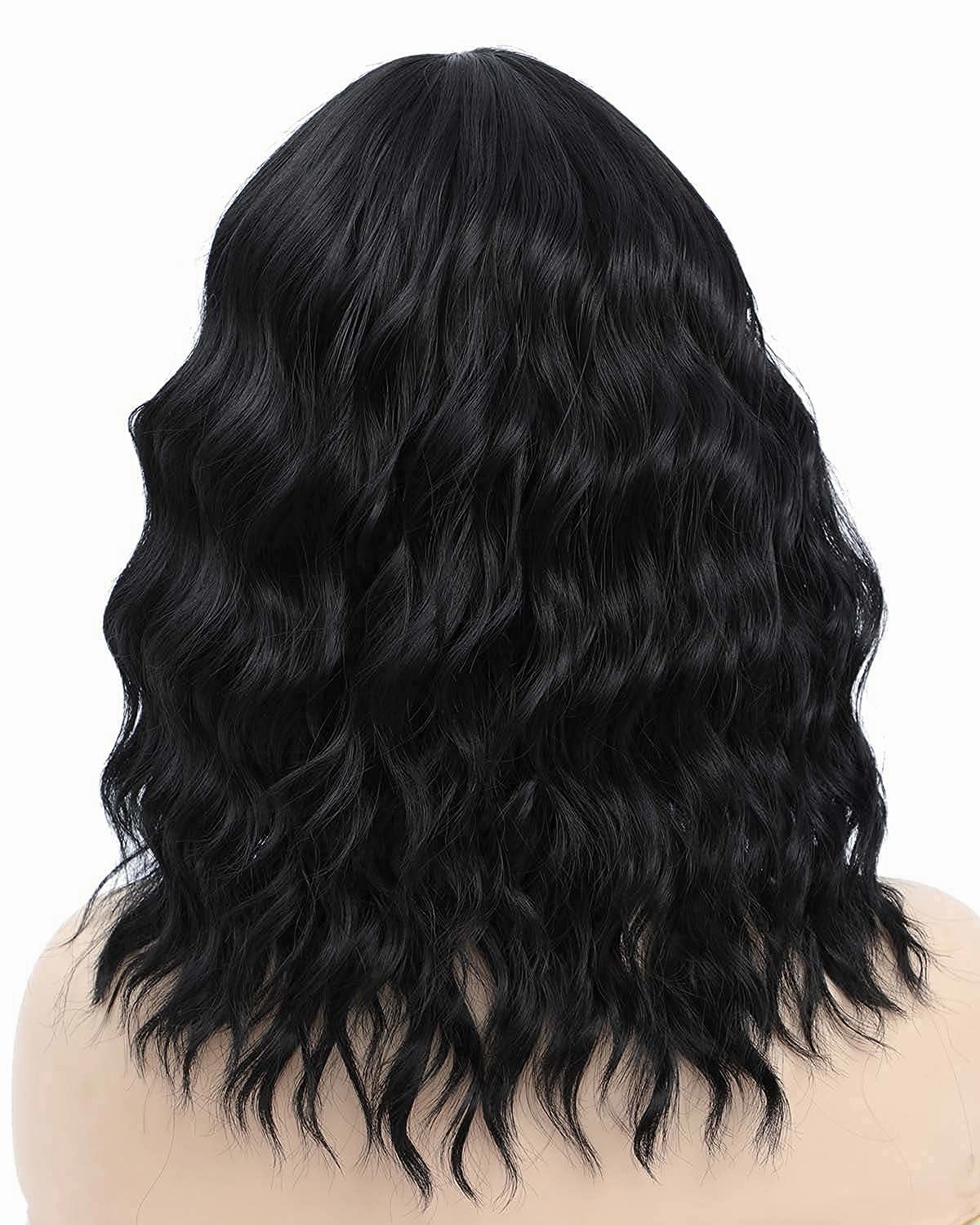 Short Bob Curly Wigs with Hair Bangs Wavy Wigs for Women Girls Shoulder Length Colored Heat Resistant Synthetic Wig Daily Party Cosplay Wig 14 Inch