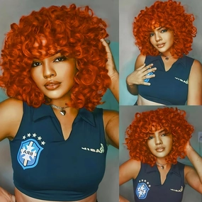 Short Loose Curly Orange Wigs for Black Women,Curl Afro Wigs for Black Women Synthetic Hair Wig Natural for Women Soft Ginger Hair