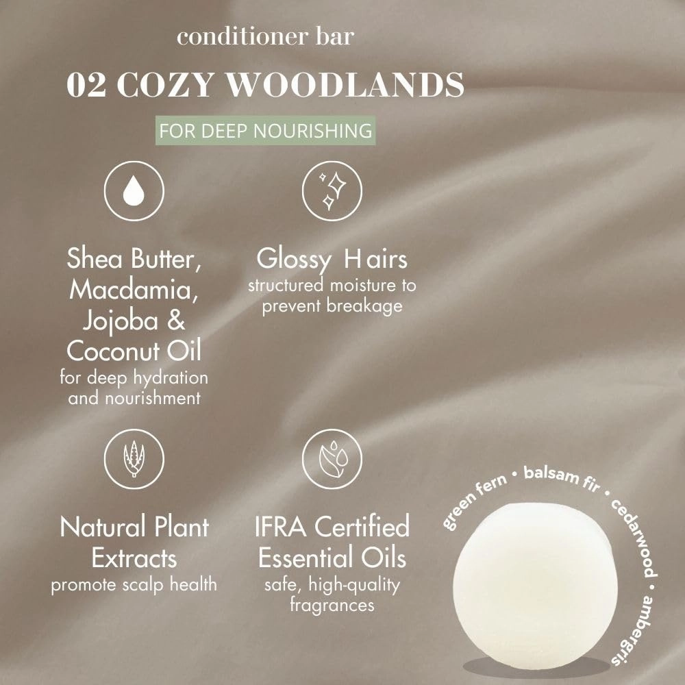 Silky Conditioner Bar with Aromatherapy Essential Oils | pH-Balanced, Sulfate-Free, Paraben-Free | Deep Hydration & Nourishment| 02 Cozy Woodlands
