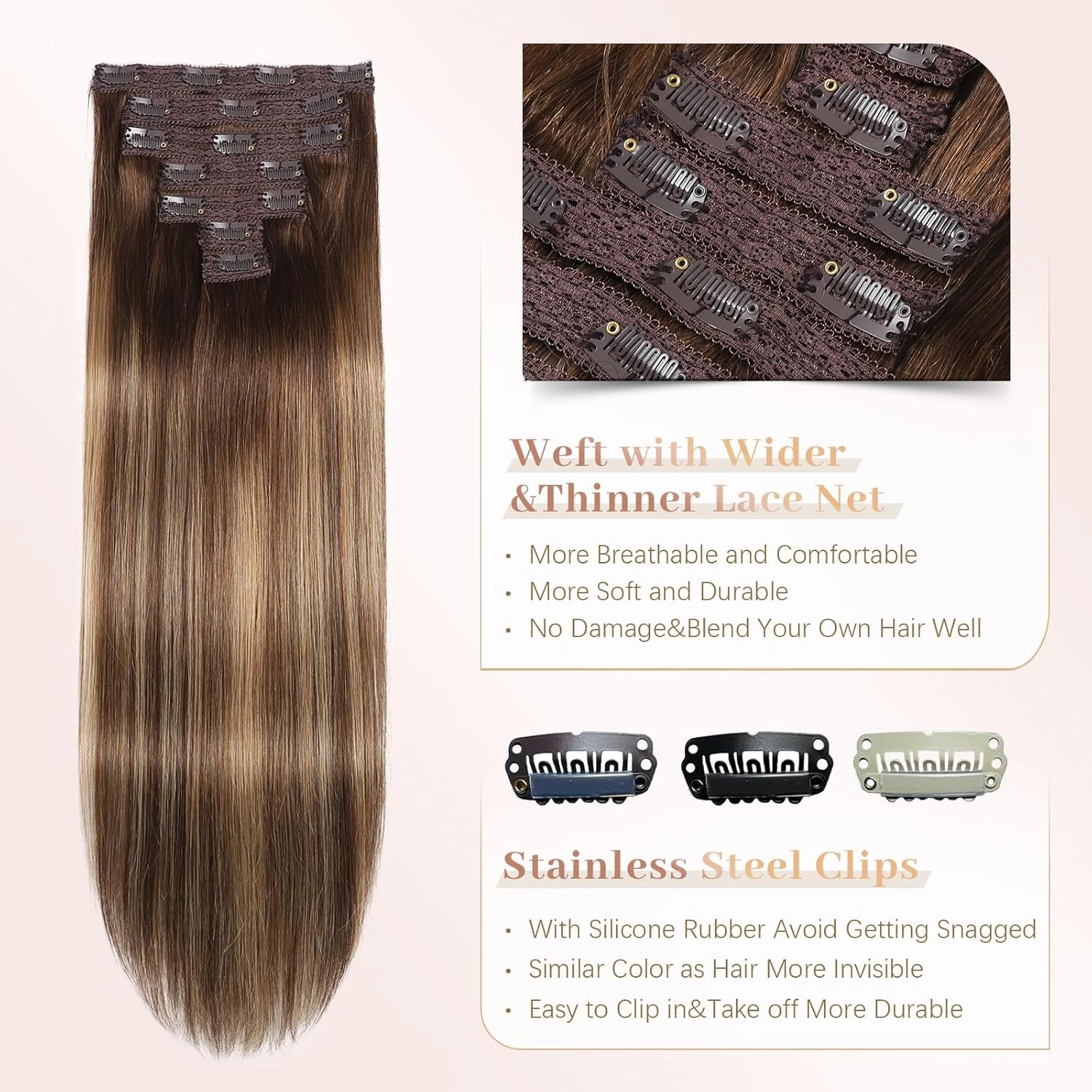 Sisily Clip in Hair Extensions Real Human Hair, 12 inch 70g, Chocolate Brown to Blonde Balayage, 100% Brazilian Remy Human Hair Clip in Extensions Soft Straight 7pcs Per Set with 16 Clips Double Weft