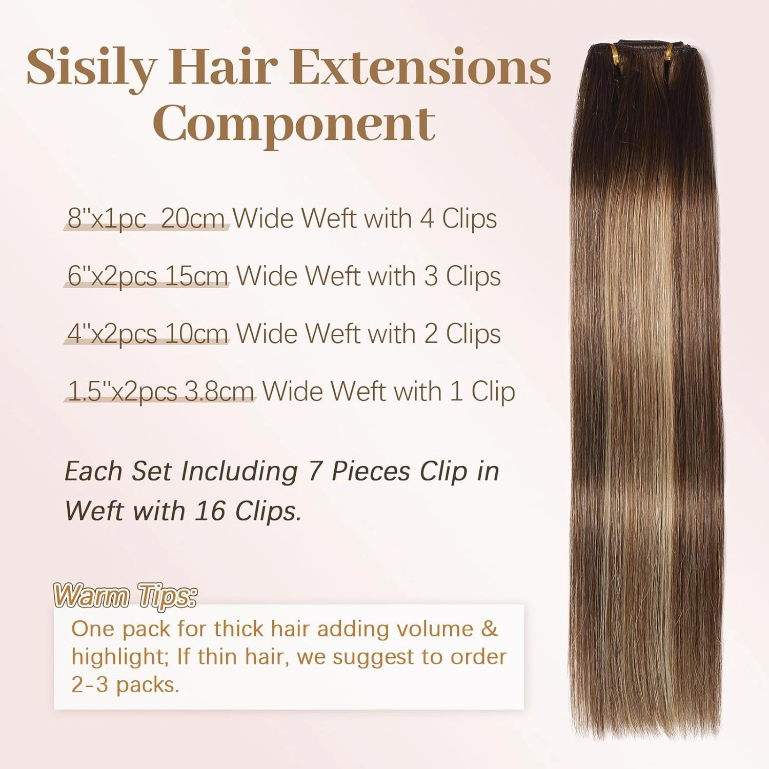 Sisily Clip in Hair Extensions Real Human Hair, 12 inch 70g, Chocolate Brown to Blonde Balayage, 100% Brazilian Remy Human Hair Clip in Extensions Soft Straight 7pcs Per Set with 16 Clips Double Weft