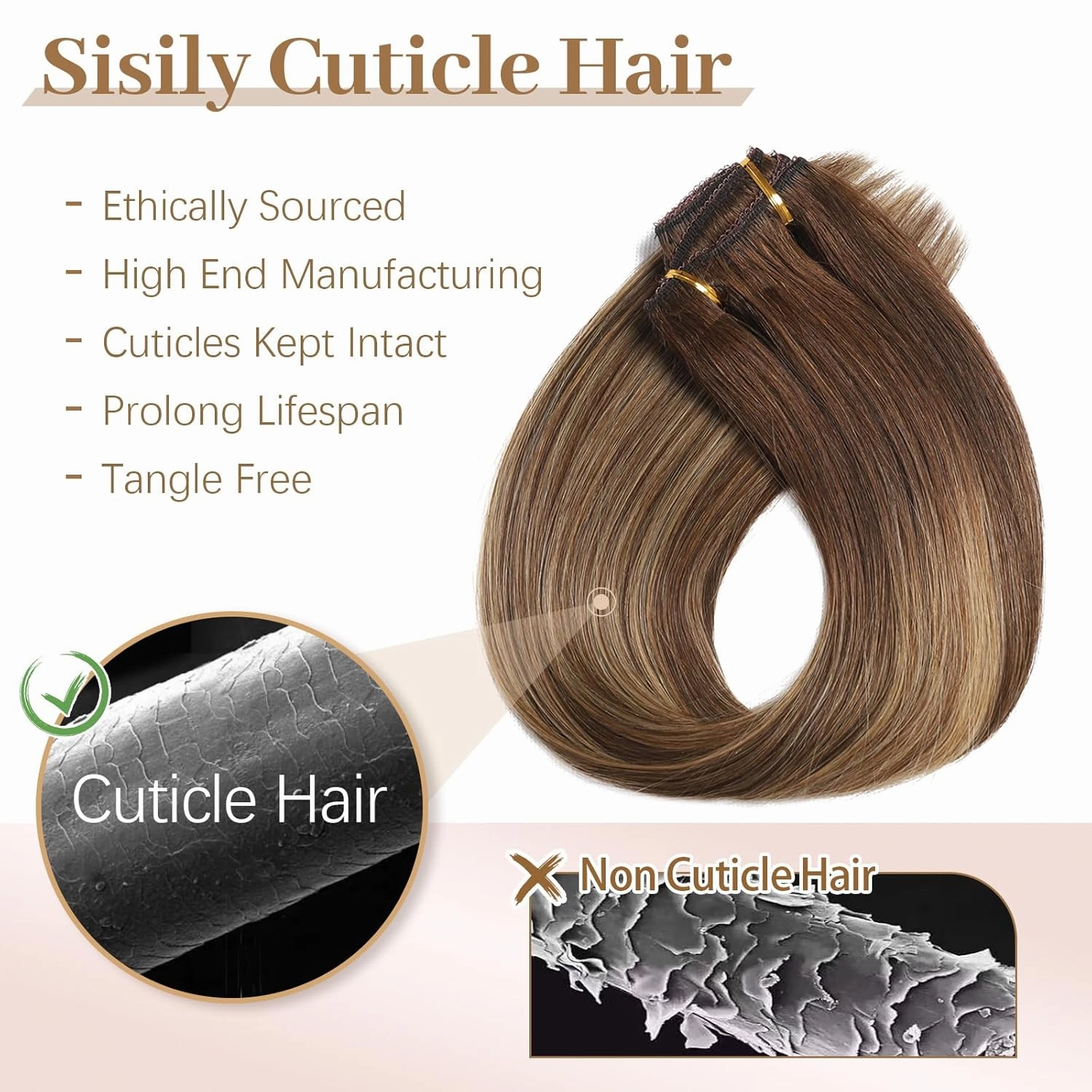 Sisily Clip in Hair Extensions Real Human Hair, 12 inch 70g, Chocolate Brown to Blonde Balayage, 100% Brazilian Remy Human Hair Clip in Extensions Soft Straight 7pcs Per Set with 16 Clips Double Weft