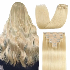 Sisily Clip in Hair Extensions Real Human Hair, 14 inch 70g, Bleach Blonde, 100% Brazilian Remy Human Hair Clip in Extensions Soft Straight 7pcs Per Set with 16 Clips Double Weft