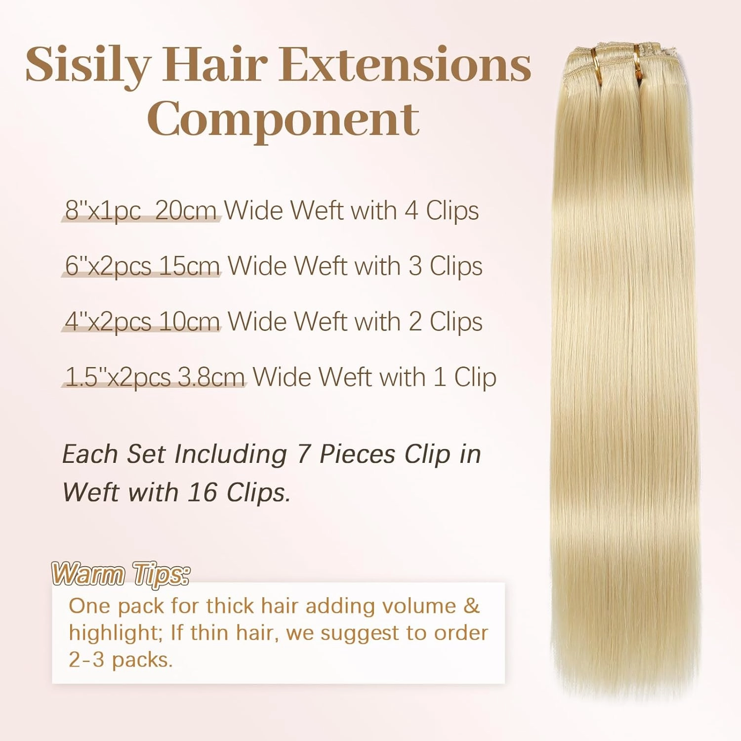 Sisily Clip in Hair Extensions Real Human Hair, 14 inch 70g, Bleach Blonde, 100% Brazilian Remy Human Hair Clip in Extensions Soft Straight 7pcs Per Set with 16 Clips Double Weft