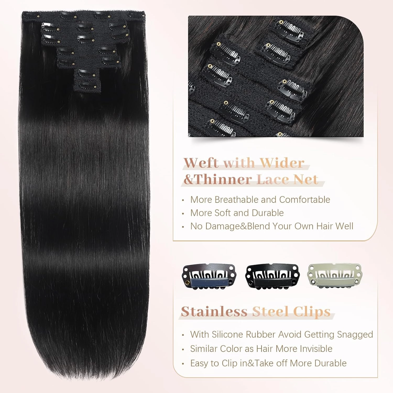 Sisily Clip in Hair Extensions Real Human Hair,14 inch 70g, Natural Straight Human Hair Clip in Extensions for Black Woman, Soft Straight 7pcs Per Set with 16 Clips Double Weft