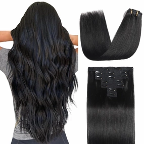 Sisily Clip in Hair Extensions Real Human Hair,14 inch 70g, Natural Straight Human Hair Clip in Extensions for Black Woman, Soft Straight 7pcs Per Set with 16 Clips Double Weft