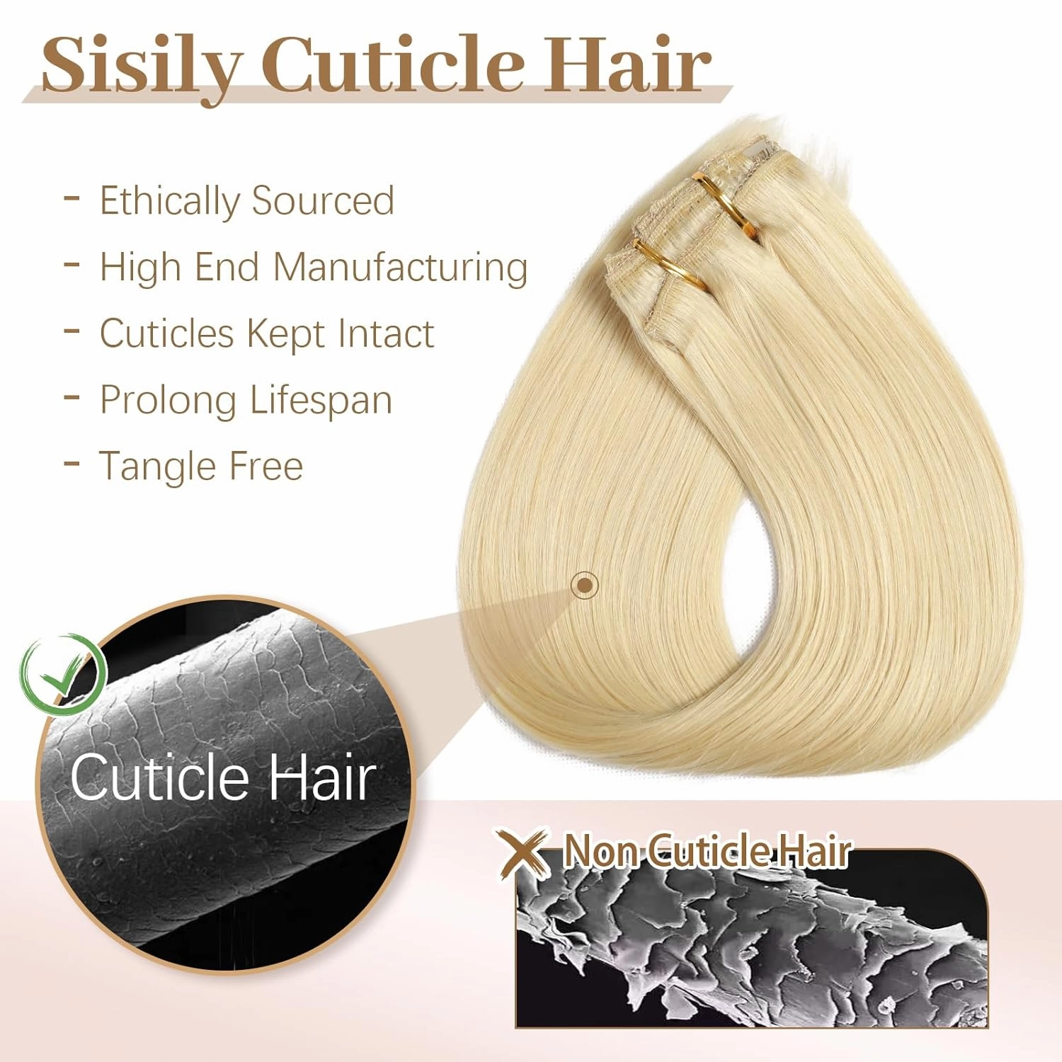 Sisily Clip in Hair Extensions Real Human Hair, Premium Human Hair Clip in Extensions Bleach Blonde, Soft Straight Hair Extensions Real Human Hair Clip ins 7PCS Double Weft（18 Inch #613）