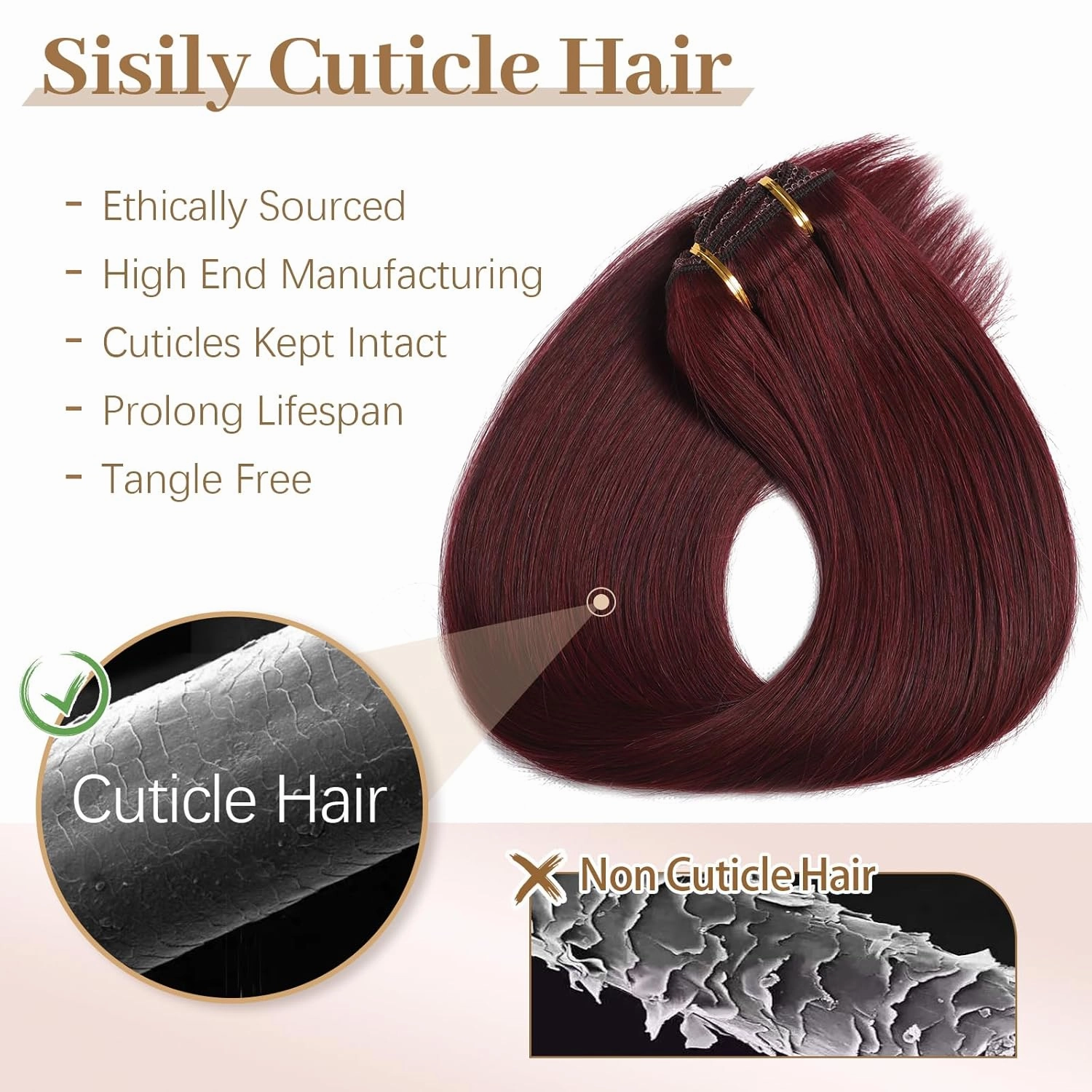 Sisily Clip in Hair Extensions Real Human Hair, Premium Human Hair Clip in Extensions Burgundy Red, Soft Straight Hair Extensions Real Human Hair Clip ins 7PCS Double Weft（14 Inch）